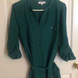 Tie waist teal blouse